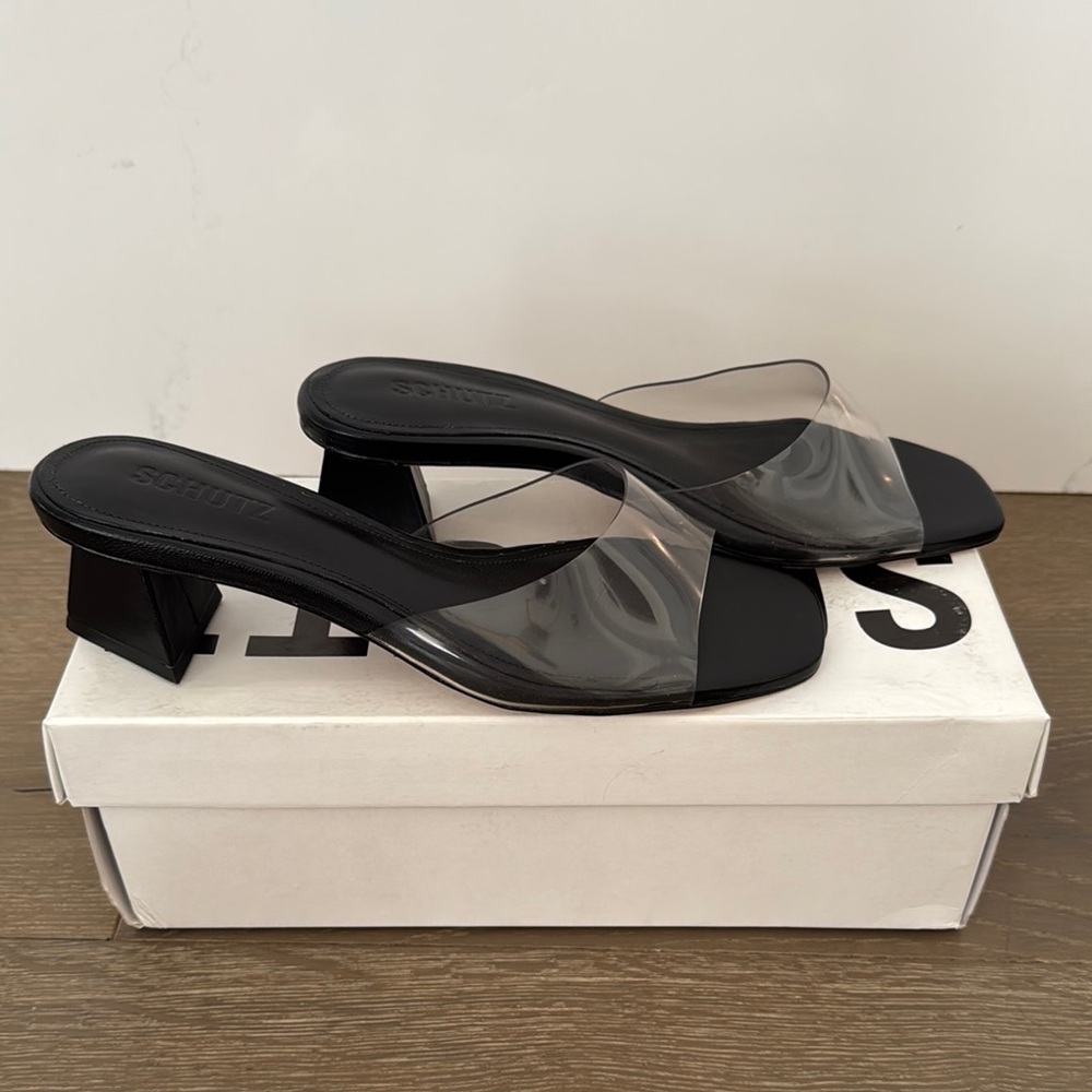 SCHUTZ Black and Gray Heels with Modern Design